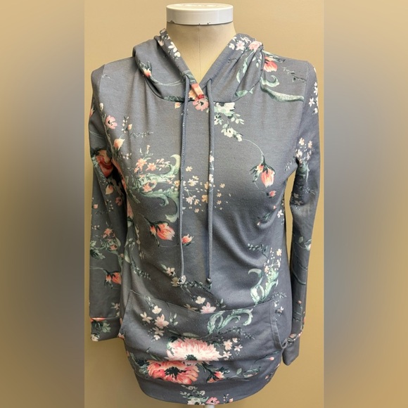 Pinkblush Maternity floral grey long sleeve comfortable feminine hoodie size M - Picture 2 of 9